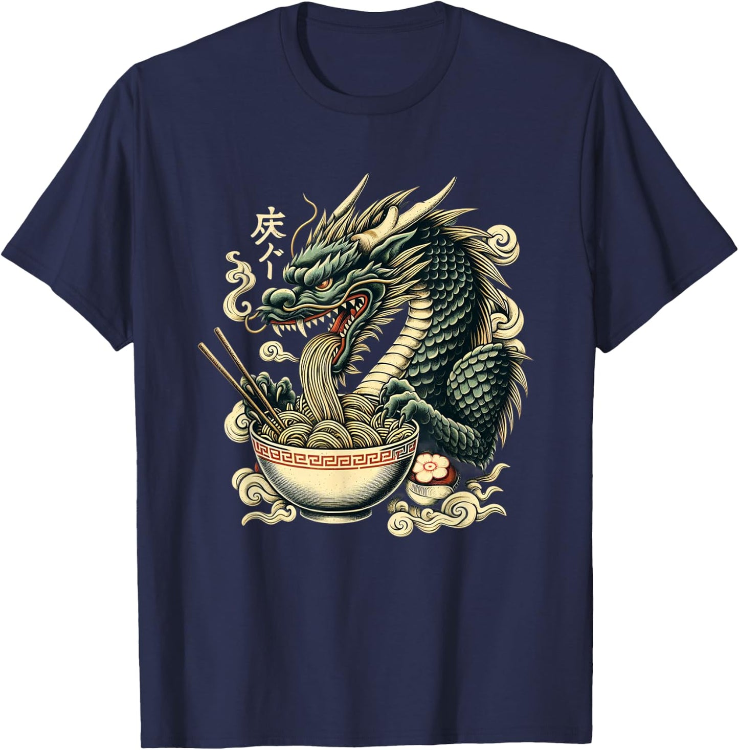 Dragon Ramen Kawaii Neko Japanese Noodles Aesthetic T-Shirt - T-Shirt | Navy