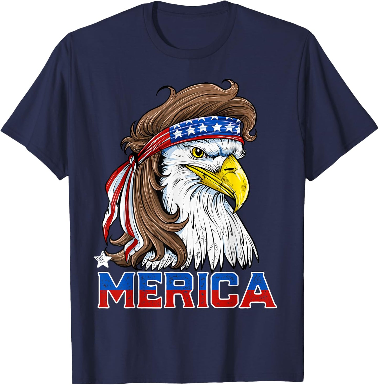 Merica Eagle Mullet 4th of July Men Women American Flag USA T-Shirt - T-Shirt | Navy