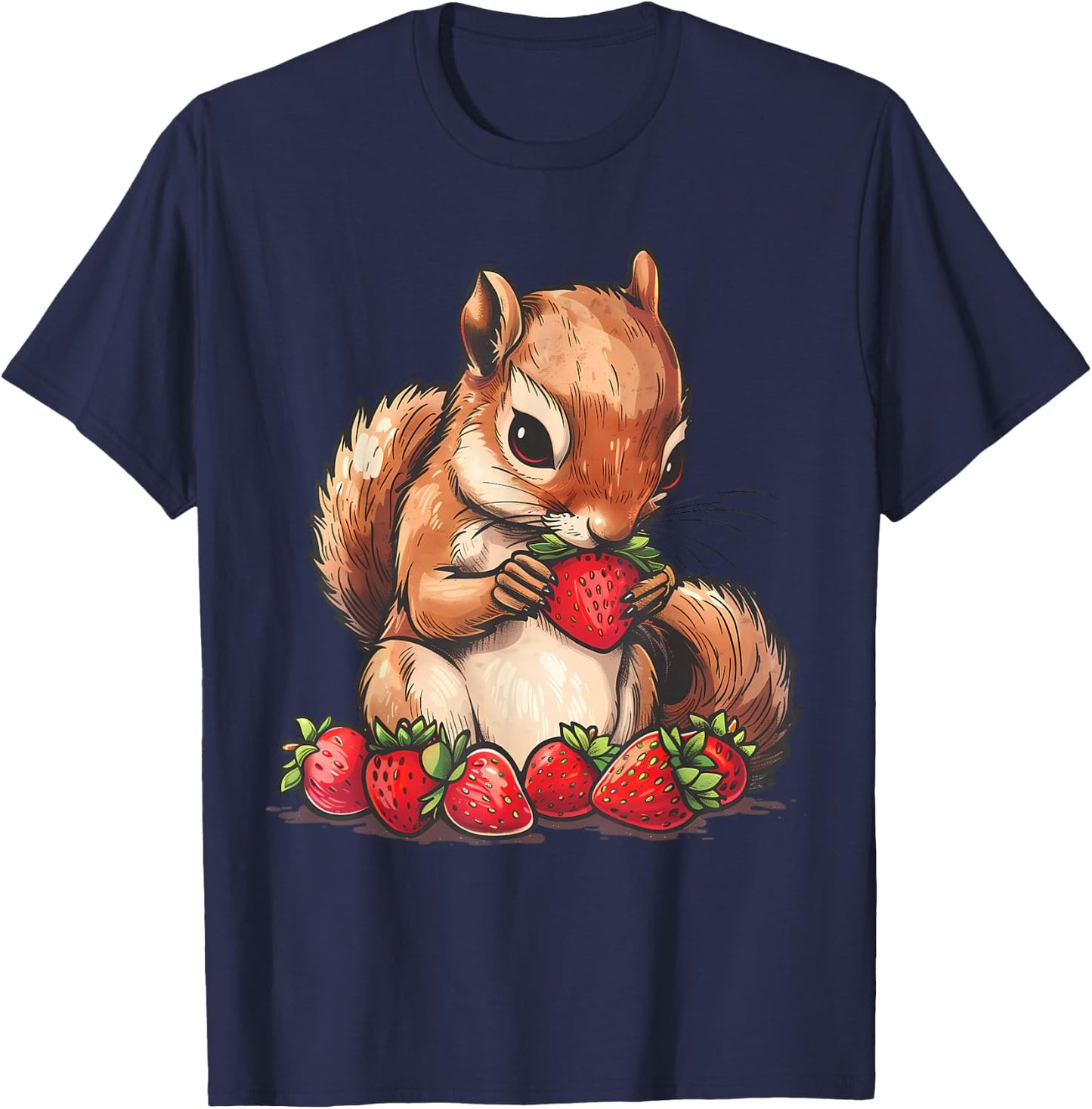 Strawberry Squirrel Artwork Strawberry Fruit Cute Squirrel T-Shirt - T-Shirt | Navy