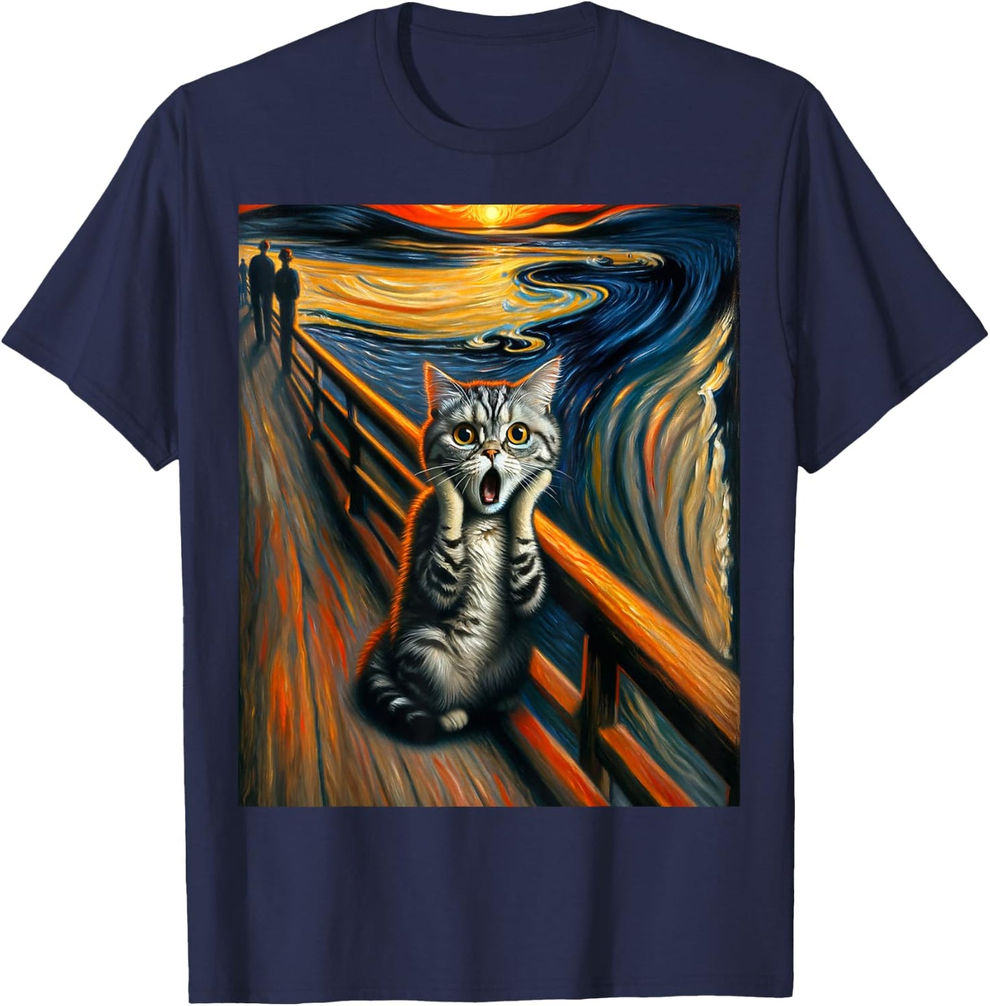 Expressionist Artsy Artistic American Shorthair Cat T-Shirt - T-Shirt | Navy