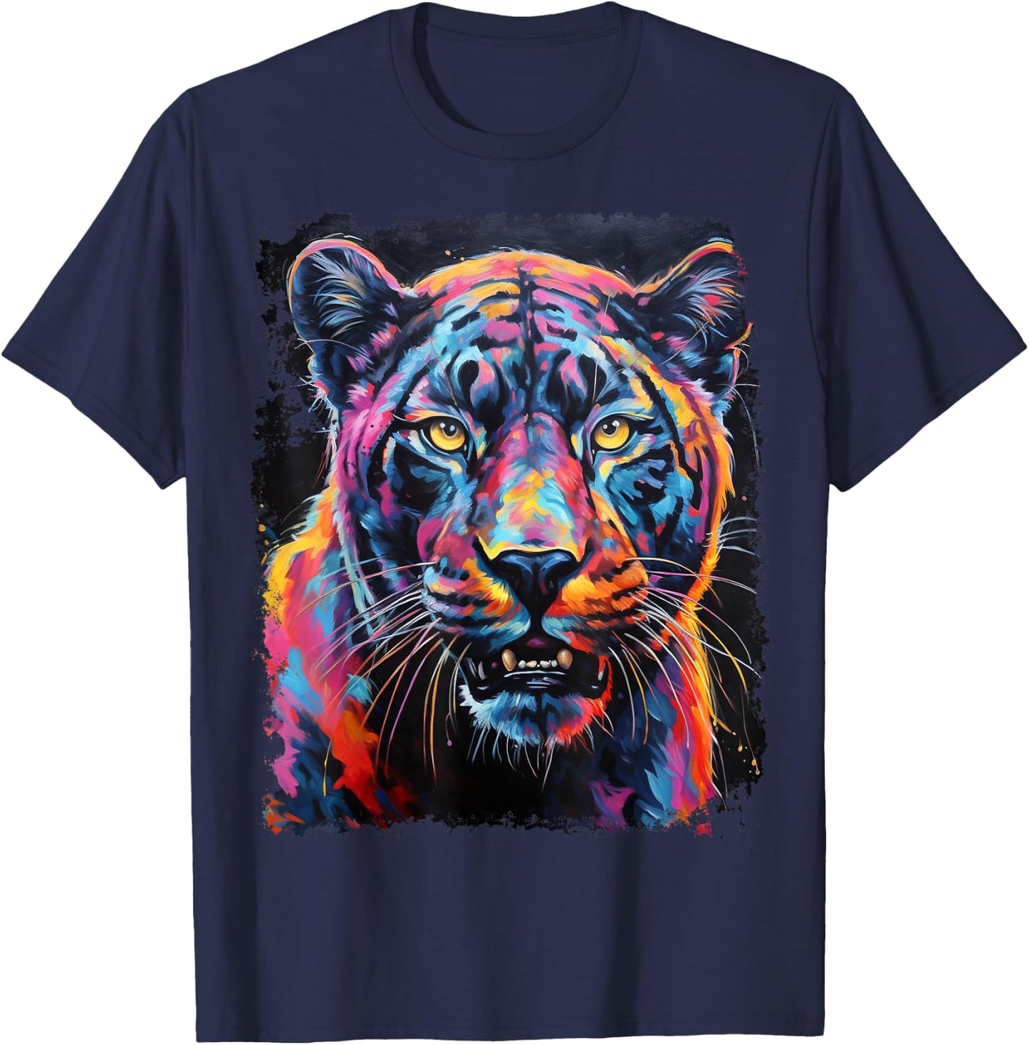 Pop Art Rainbow Panther Black T-Shirt - T-Shirt | Navy