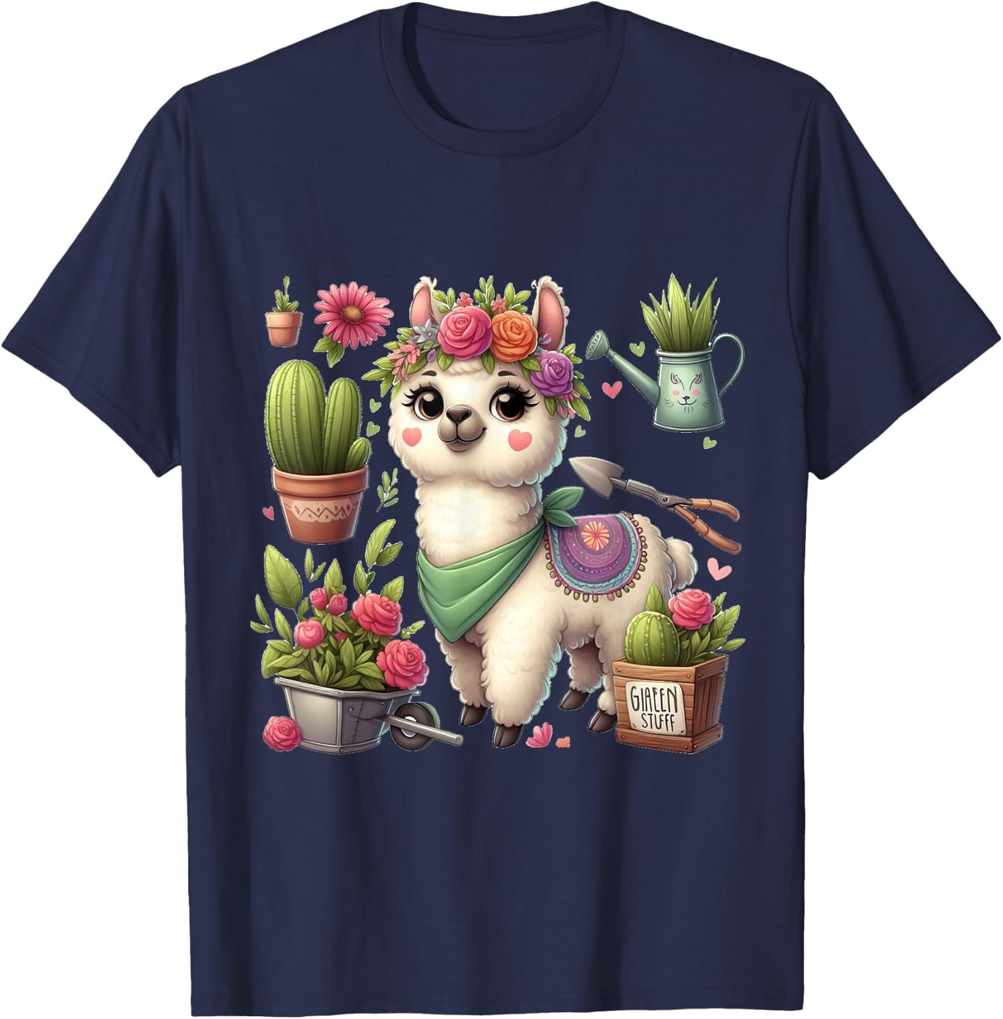 Lama Flowers Cactus Garden Plants Florist Gardener T-Shirt - T-Shirt | Navy