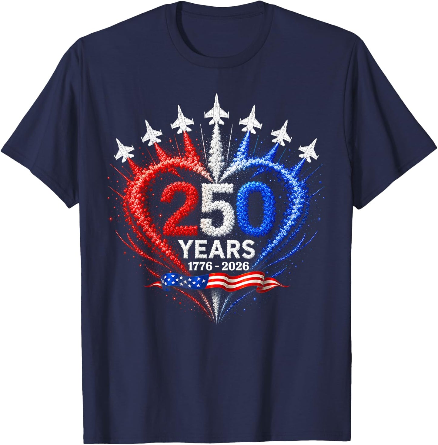 4th of July American Flag 250 Years of Freedom Heart Jets T-Shirt - T-Shirt | Navy