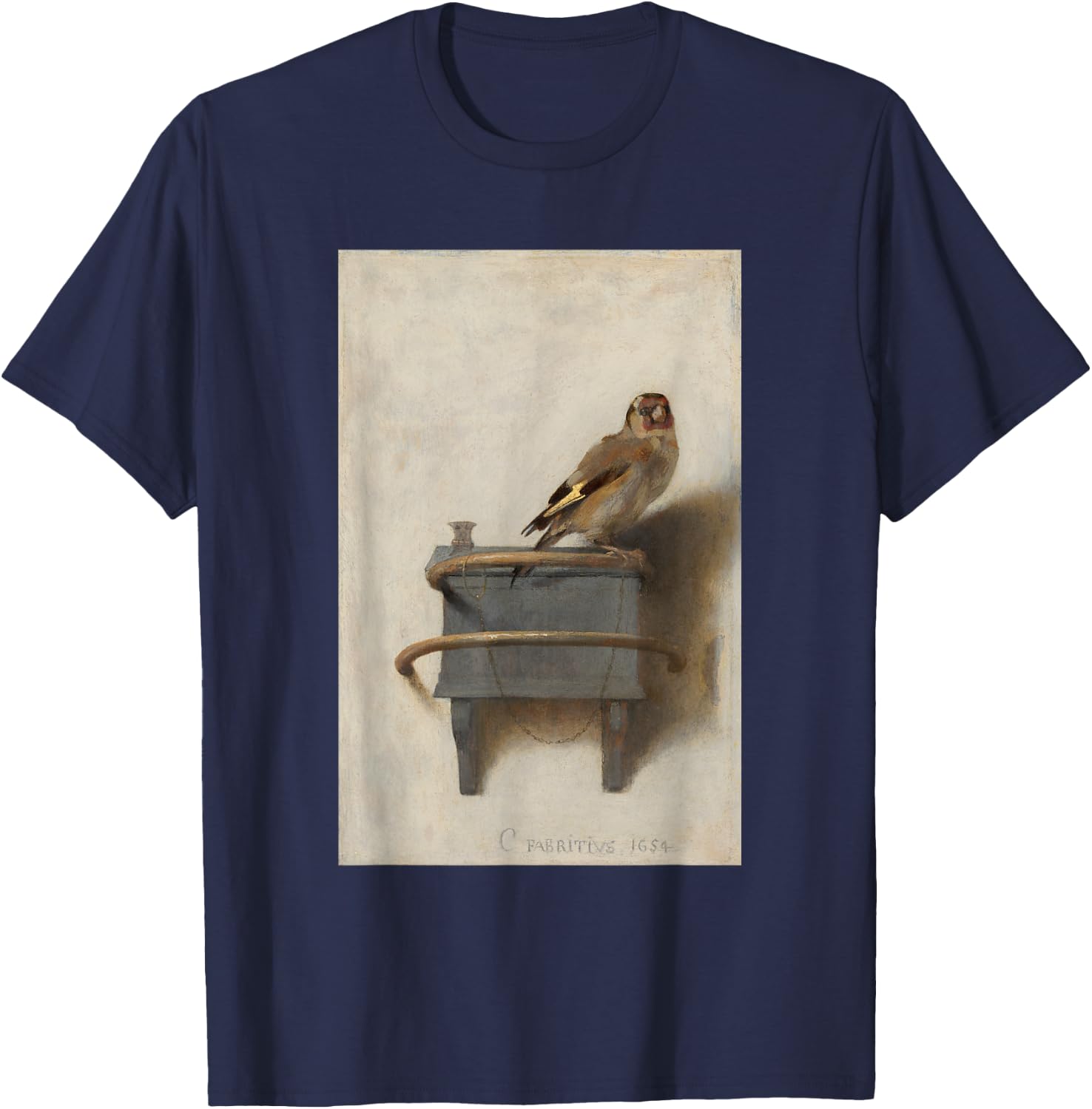 The Goldfinch by Carel Fabritius Bird Painting Fine Art T-Shirt - T-Shirt | Navy