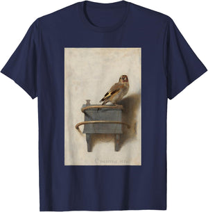 The Goldfinch by Carel Fabritius Bird Painting Fine Art T-Shirt - T-Shirt | Navy
