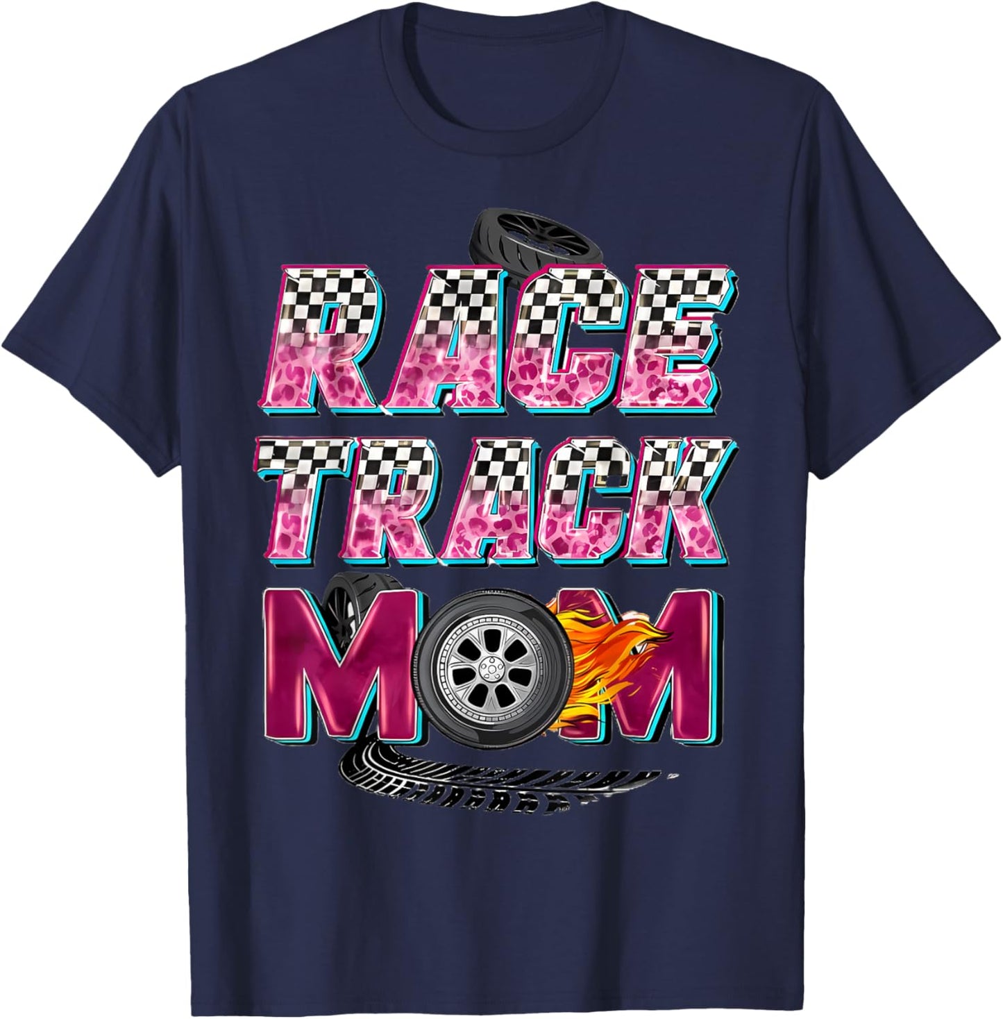 Race Track Mom Race Track Flag Car Racing Mother's Day Gifts T-Shirt - T-Shirt | Navy