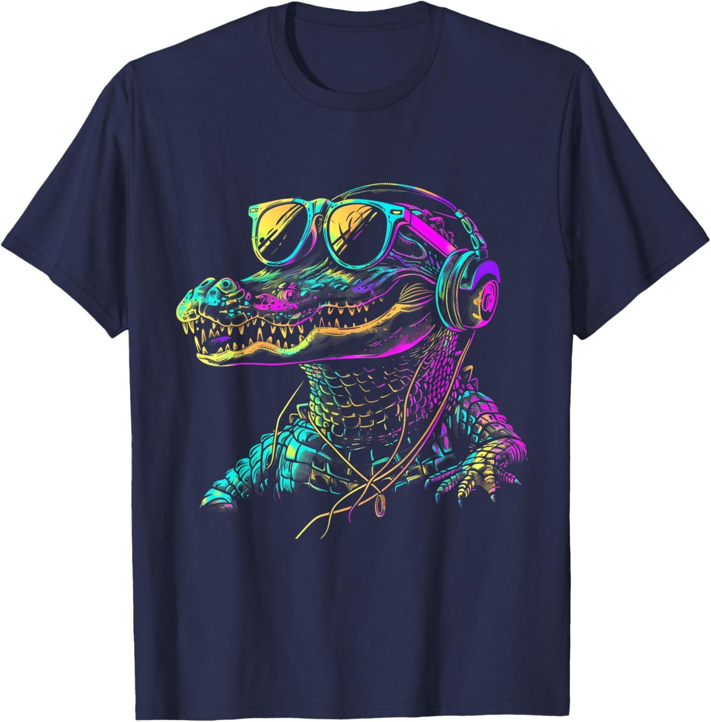 Alligator Headphones Music DJ Gator Crocodile Reptile Funny T-Shirt - T-Shirt | Navy
