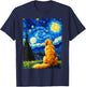 Van Gogh Starry Night Painting Golden Retriever Dog T-Shirt - T-Shirt | Navy