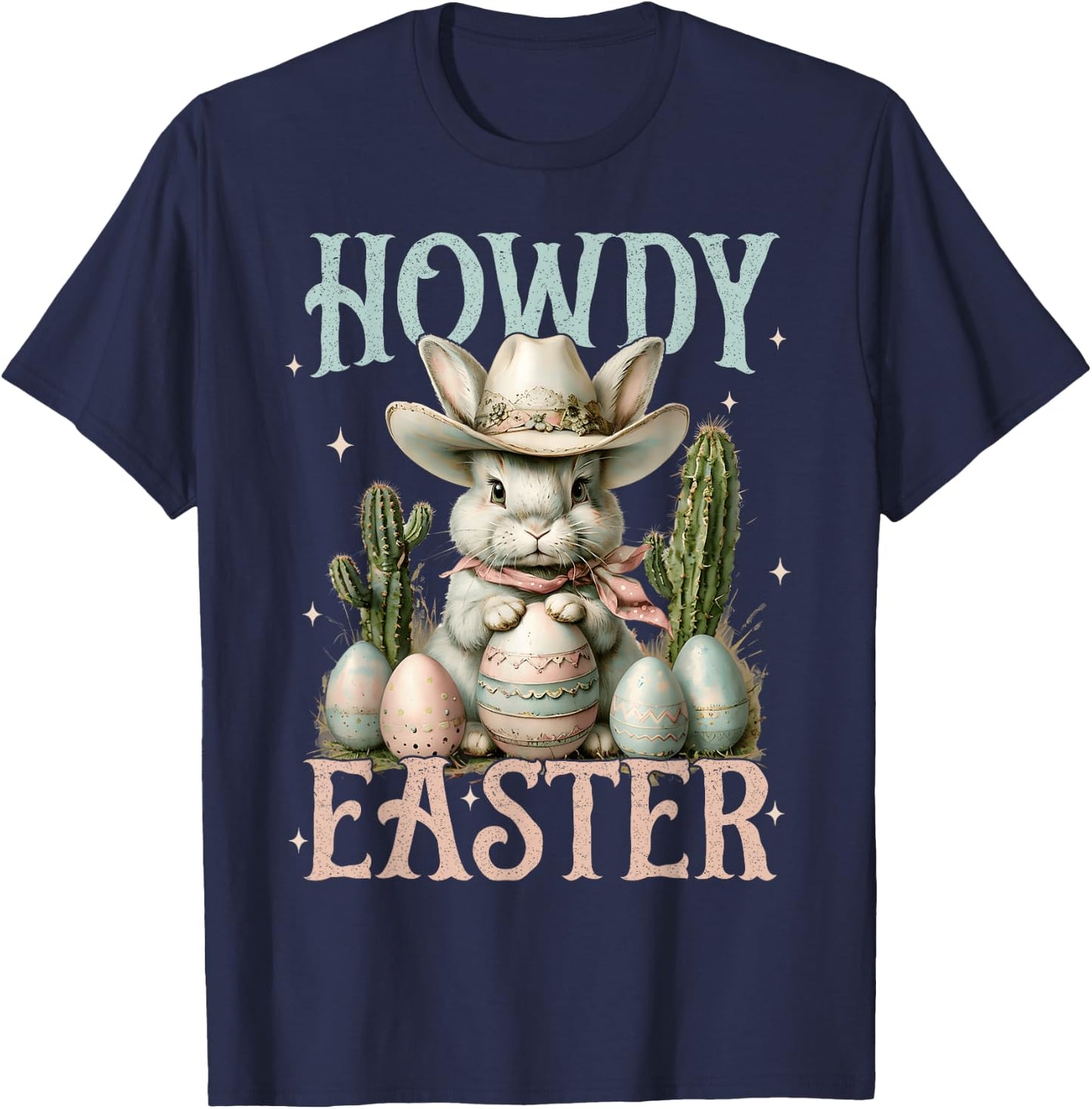 Happy Easter Howdy Easter Egg Bunny Rabbit Cowgirl Cowboy T-Shirt - T-Shirt | Navy
