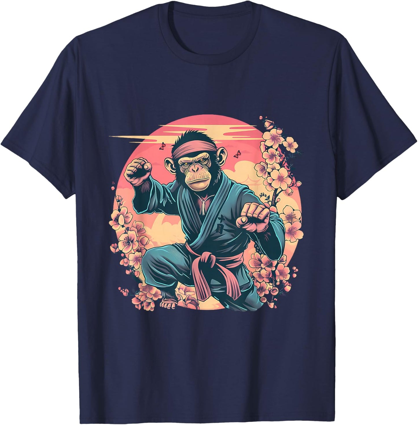Karate Monkey Sakura Jiu-Jitsu MMA Martial Arts Kickboxing T-Shirt - T-Shirt | Navy