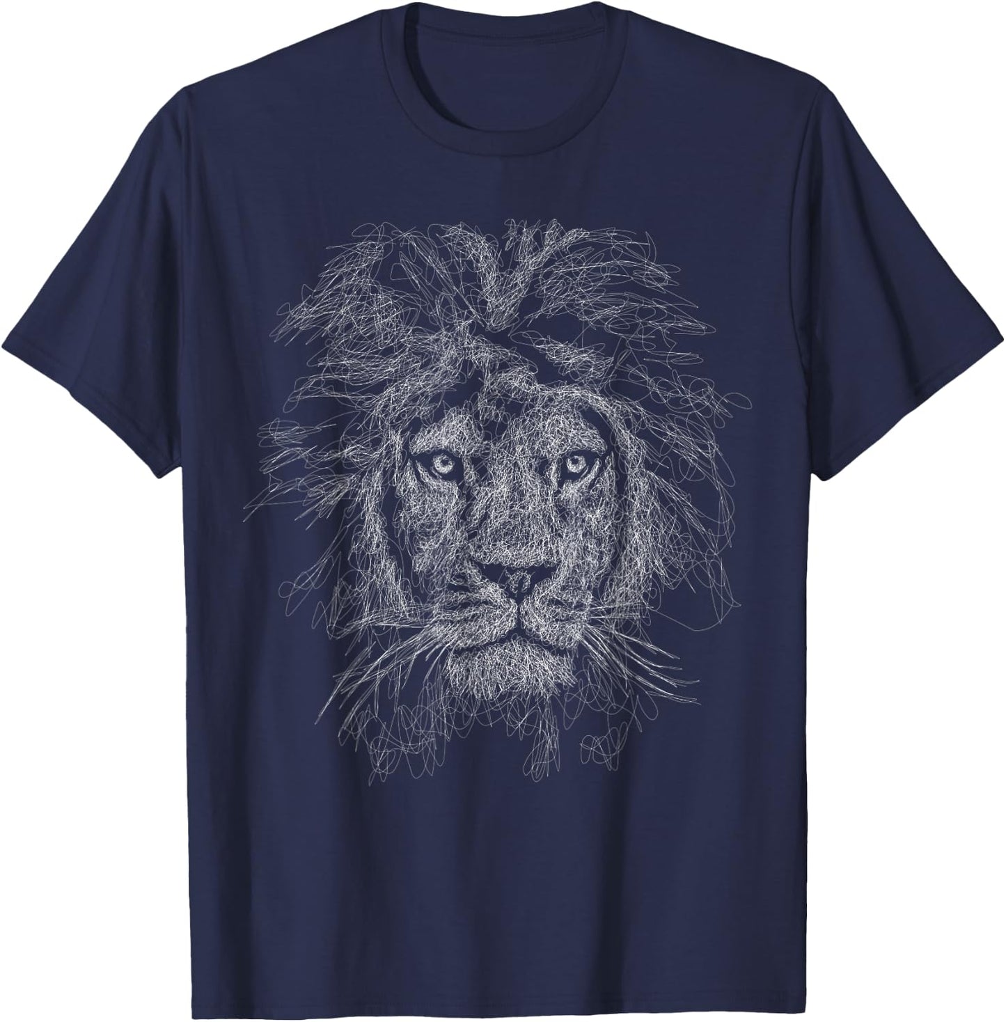 Lion face scribble black art for lover lions King of Animals T-Shirt - T-Shirt | Navy