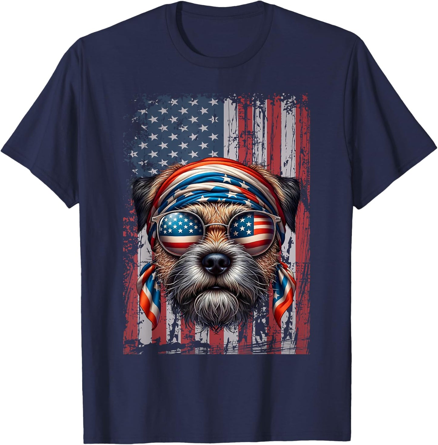Patriotic Border Terrier Dog Lover US Flag Independence Day Women Kids T-Shirt - T-Shirt | Navy