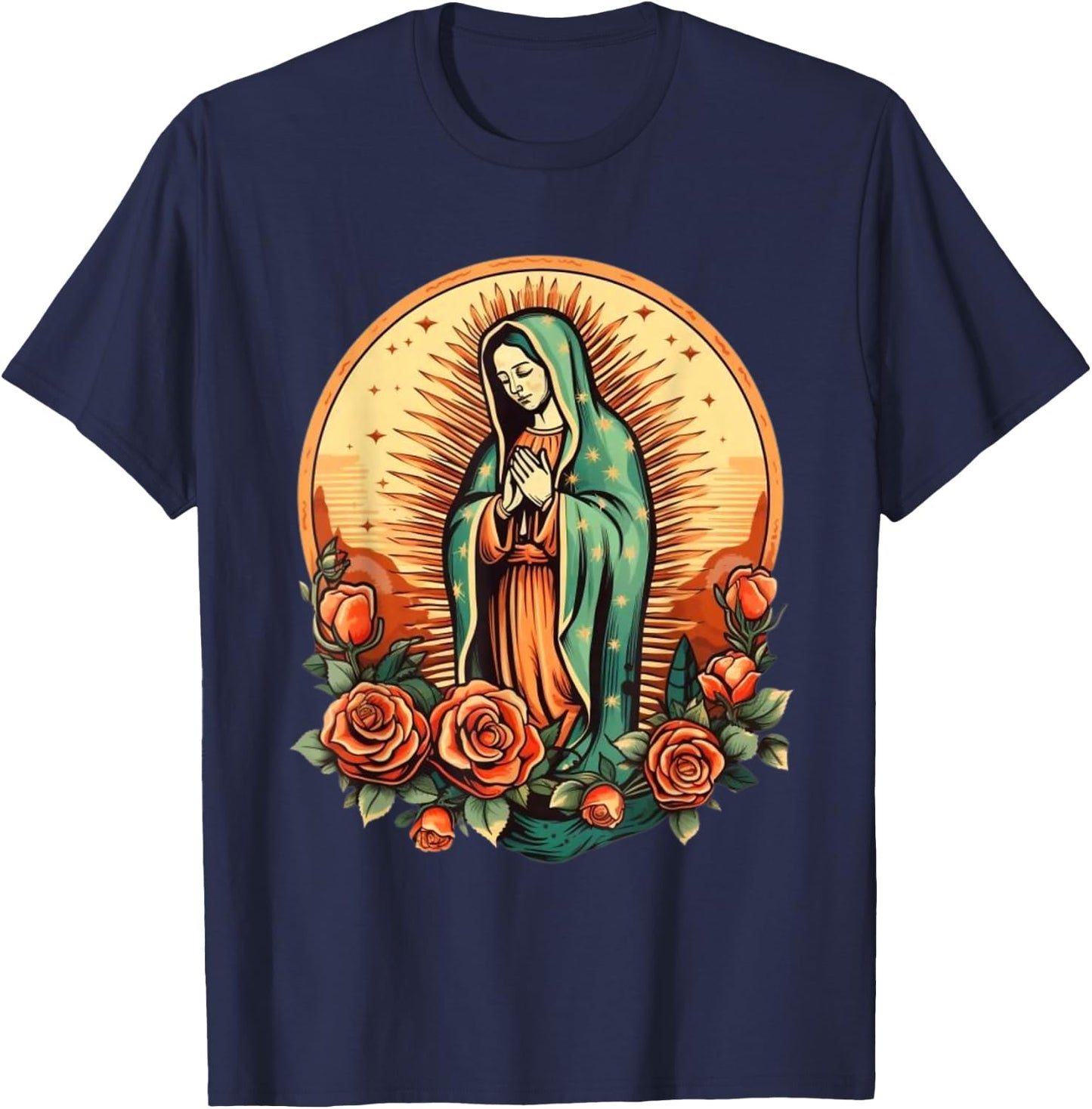 Our Lady of Guadalupe Sant Mary for Christians, Catholics , Black, S T-Shirt - T-Shirt | Navy