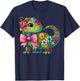 Floral Dinosaur Flower Cute Coquette Bow Graphic Women Girls T-Shirt - T-Shirt | Navy