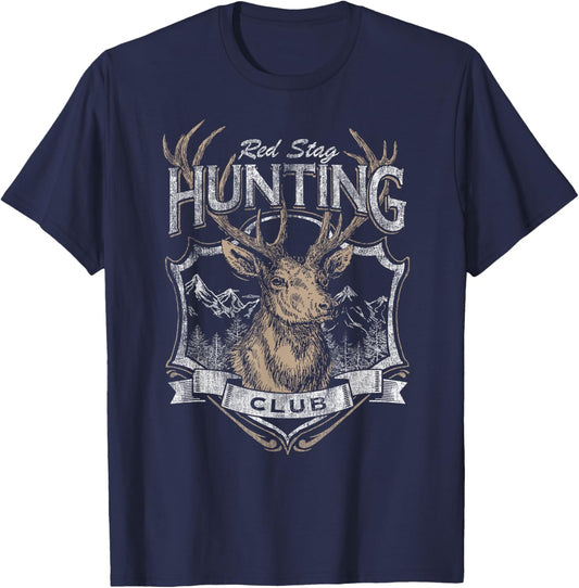Red Stag Hunting Club Deer Outdoors Vintage T-Shirt - T-Shirt | Navy