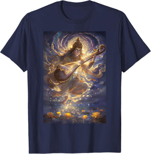 Saraswati Mythology India T-Shirt - T-Shirt | Navy