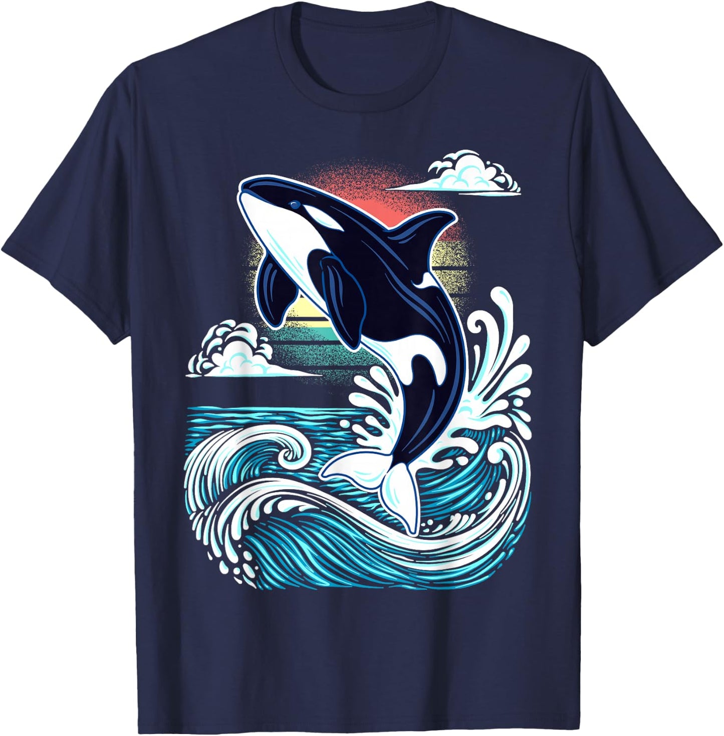 Orca Ocean Wildlife Illustration - Marine Mammal Graphic T-Shirt - T-Shirt | Navy