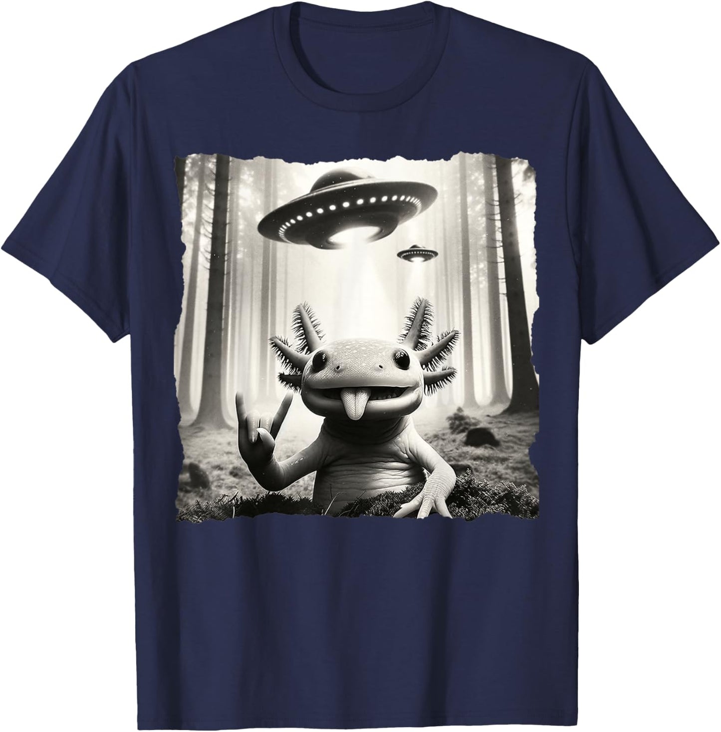 Funny Selfie Axolotl UFO. Axolotl And UFO Lover T-Shirt - T-Shirt | Navy