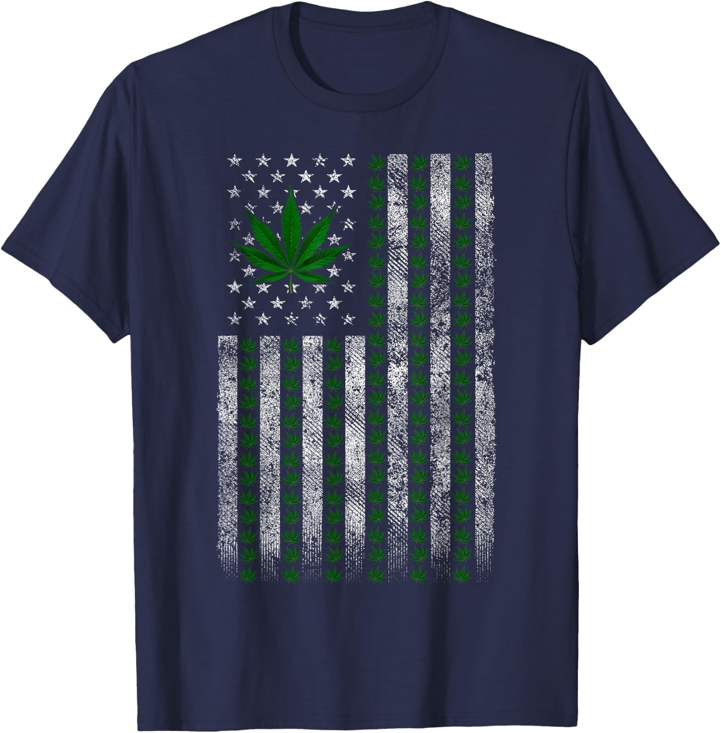 Cannabis Leaf American Flag American Flag Art Cannabis T-Shirt - T-Shirt | Navy