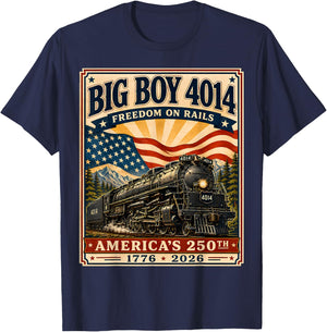 250th Anniversary USA Big Boy 4014 Train Vintage US Flag T-Shirt - T-Shirt | Navy