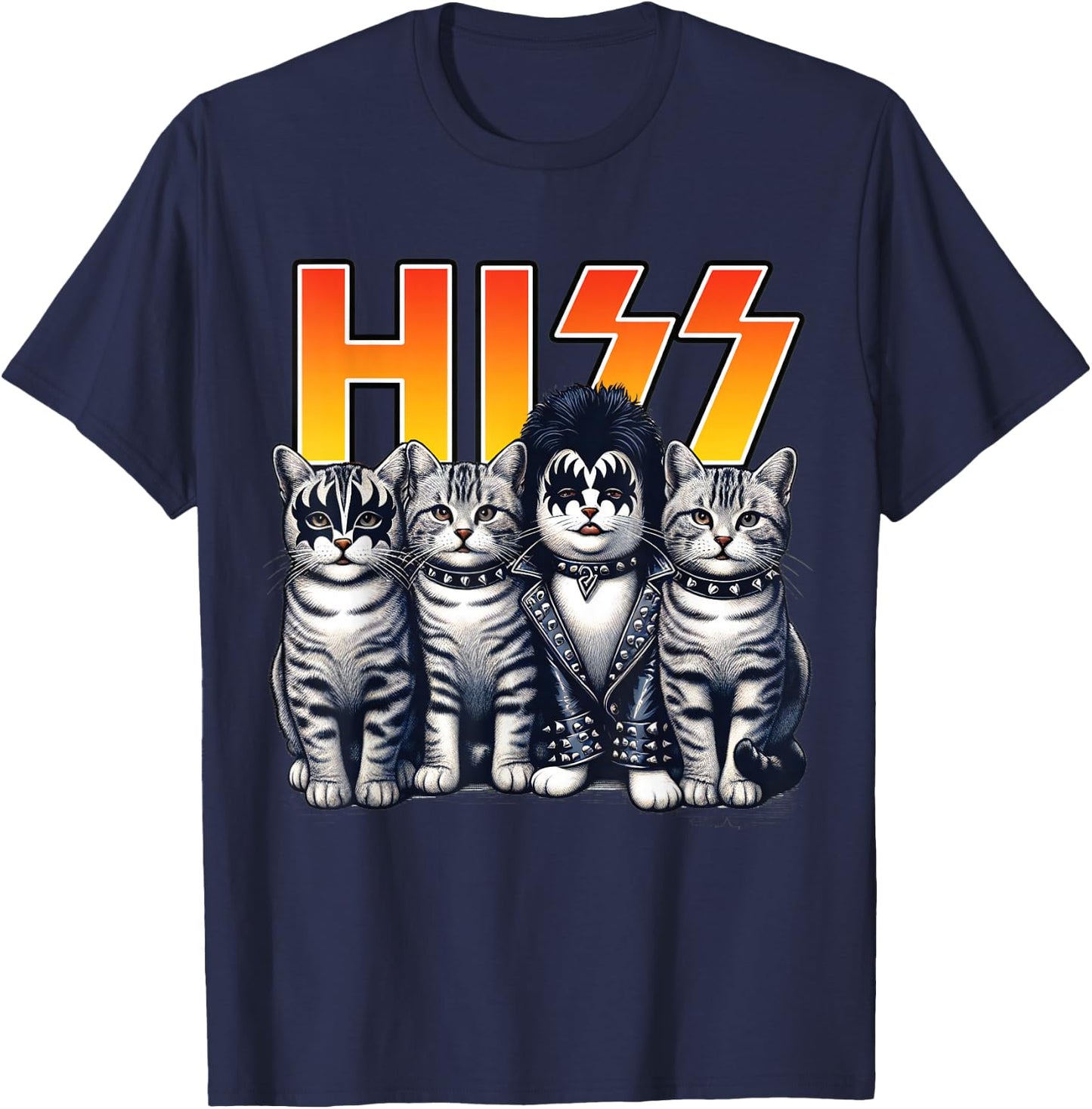 Cute Hiss Cats Rock Kittens Kitty Rocking Music Cat Lovers T-Shirt - T-Shirt | Navy