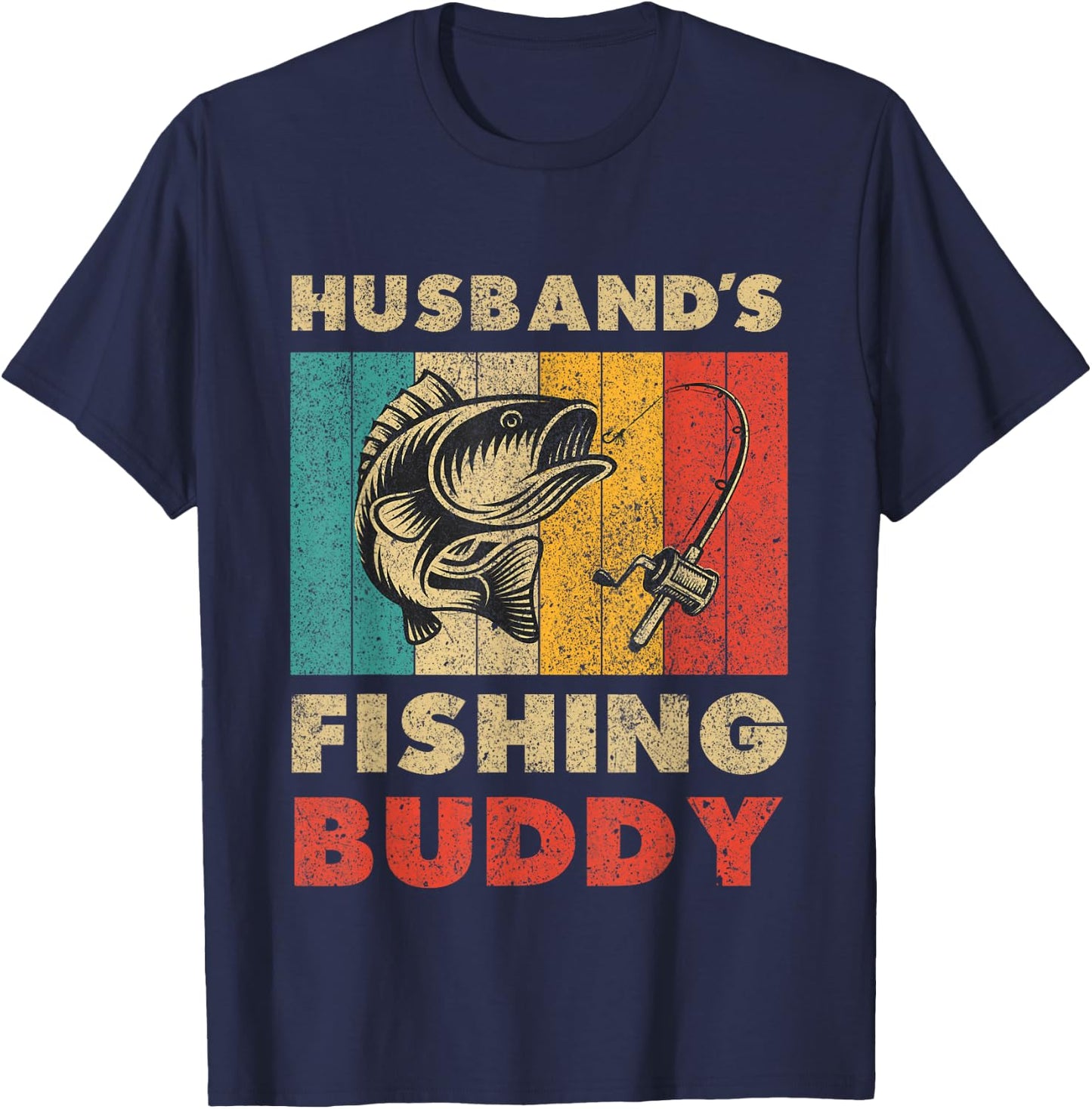 Funny Fishing Husband's Fishing Buddy Vintage Fishing T-Shirt - T-Shirt | Navy