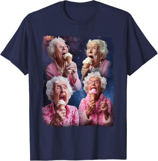 Grandma Licking Ice Cream T-Shirt - T-Shirt | Navy