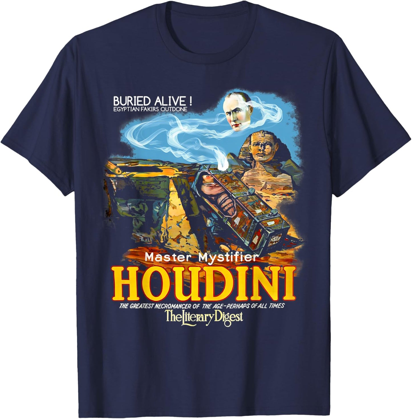 Vintage Magic Houdini Poster Stage Magician Gift T-Shirt - T-Shirt | Navy