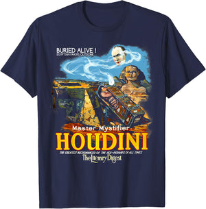 Vintage Magic Houdini Poster Stage Magician Gift T-Shirt - T-Shirt | Navy