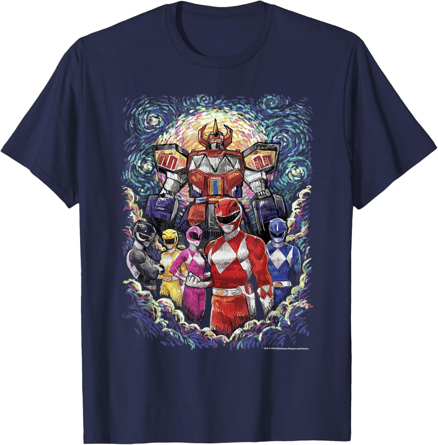 Power Rangers Mighty Morphin' Megazord Starry Night Poster T-Shirt - T-Shirt | Navy