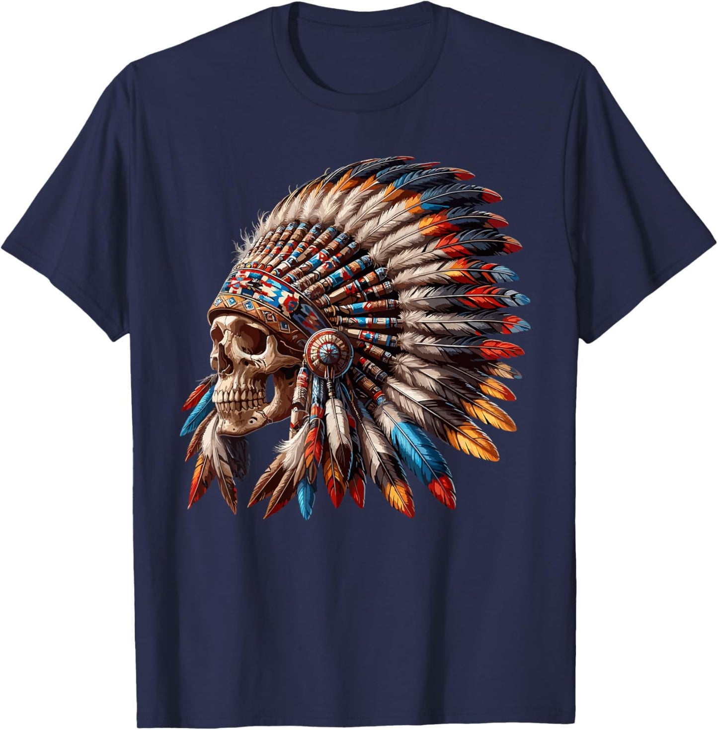 Indian Skull Motorcycle Headdress Indian , Black T-Shirt - T-Shirt | Navy