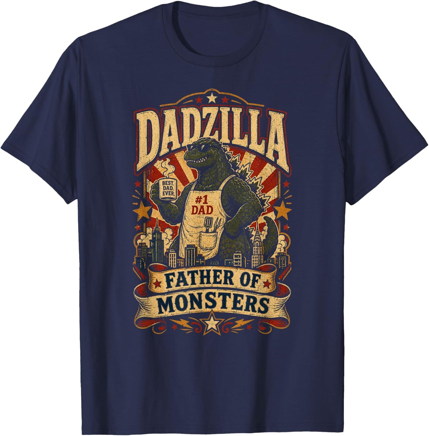 Dad Zilla Japanese Monster Funny Fathers Day Kaiju Daddy T-Shirt - T-Shirt | Navy