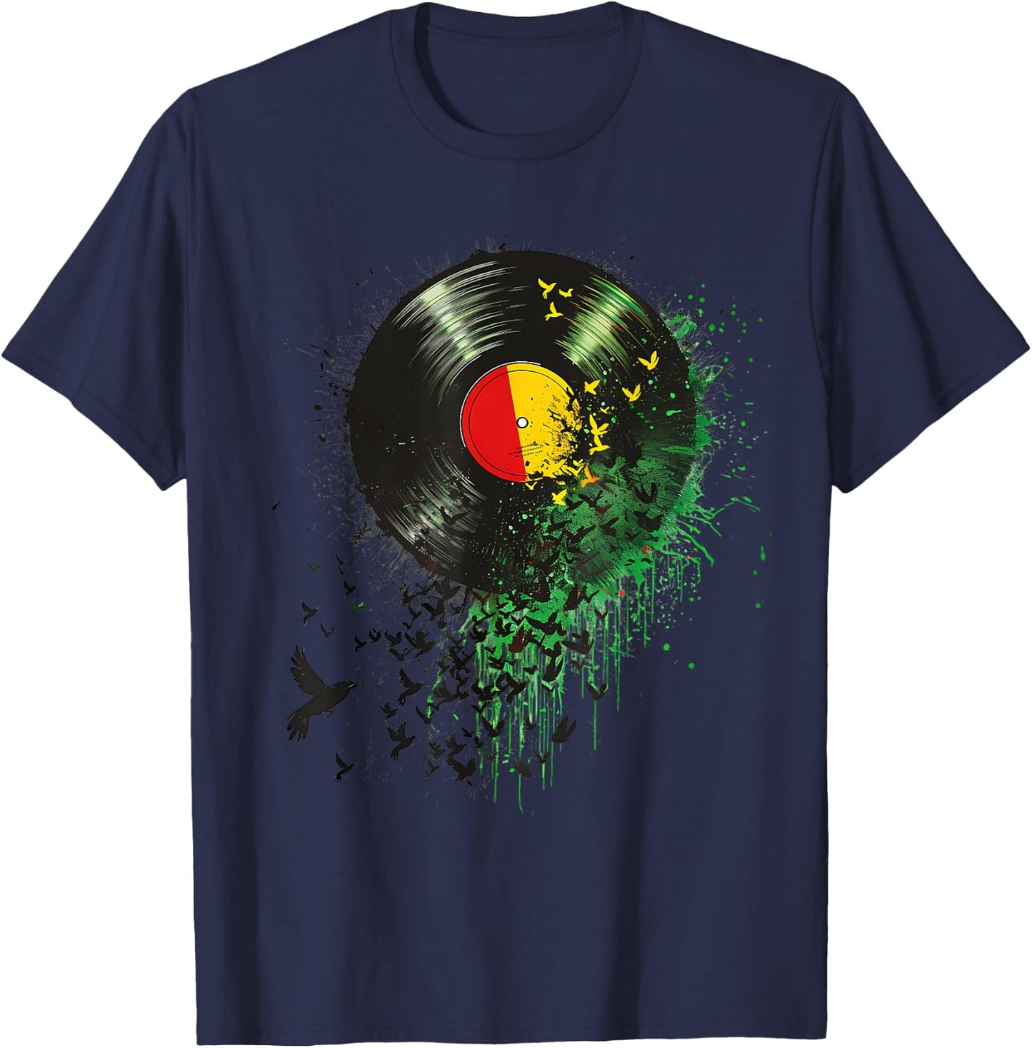 Rasta Reggae Music Vinyl Jamaican Pride Rastafarian T-Shirt - T-Shirt | Navy