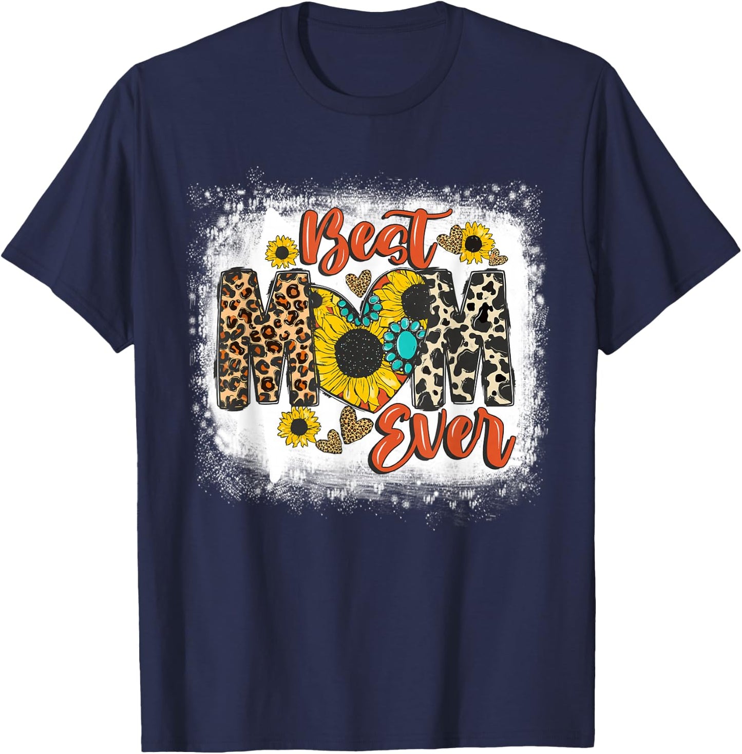Best Mom Ever Sunflower Leopard Happy Mother's Day T-Shirt - T-Shirt | Navy