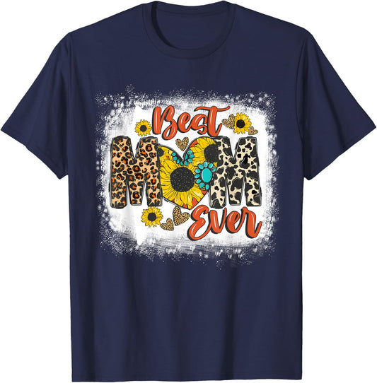 Best Mom Ever Sunflower Leopard Happy Mother's Day T-Shirt - T-Shirt | Navy