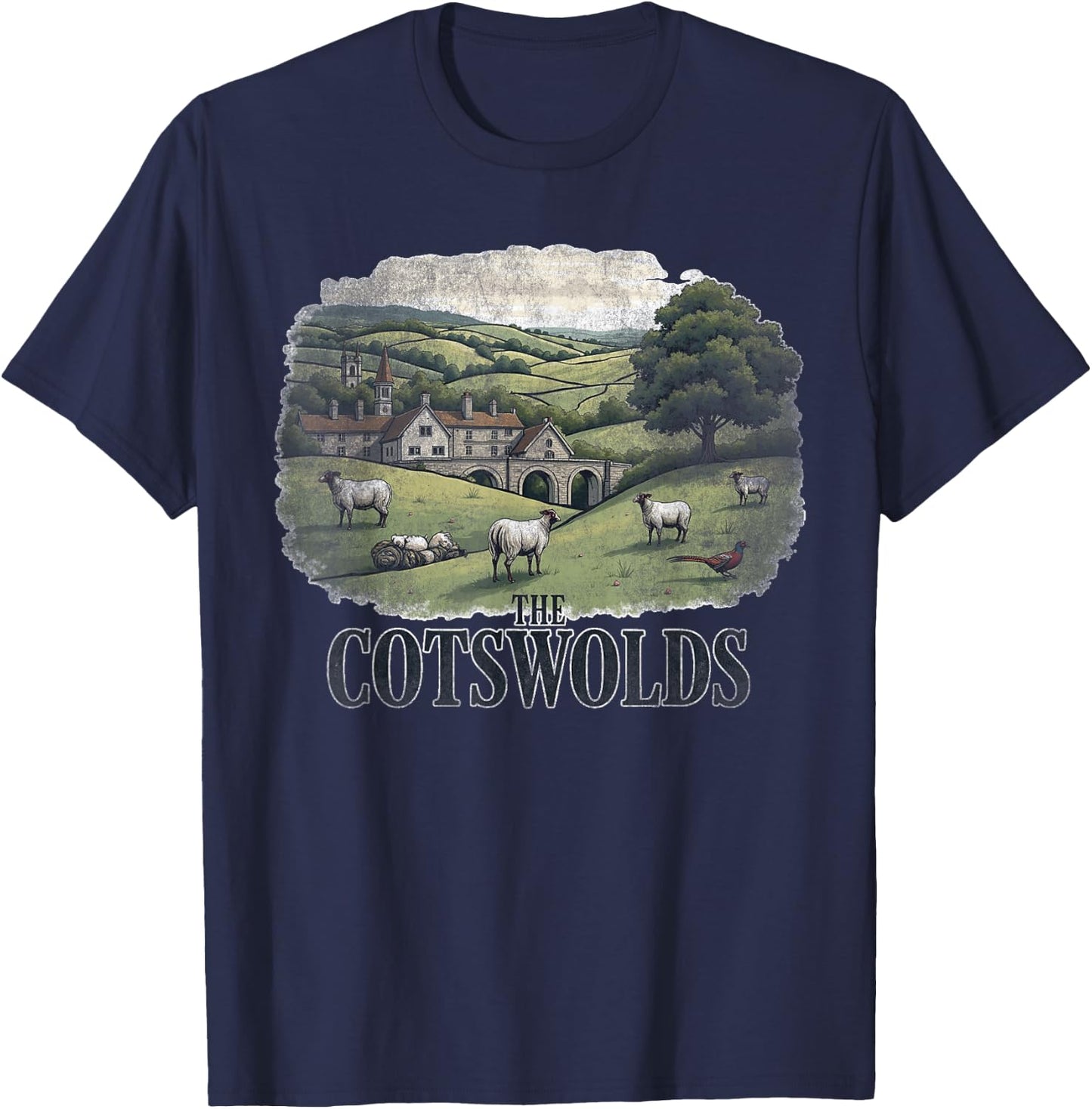 Retro The Cotswolds Landscape Vintage Souvenir T-Shirt - T-Shirt | Navy
