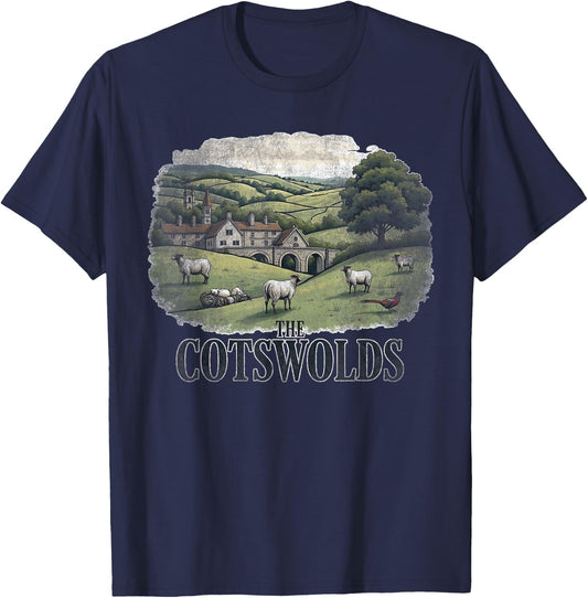Retro The Cotswolds Landscape Vintage Souvenir T-Shirt - T-Shirt | Navy