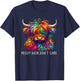 Highland Cow Messy Hair Colorful T-Shirt - T-Shirt | Navy