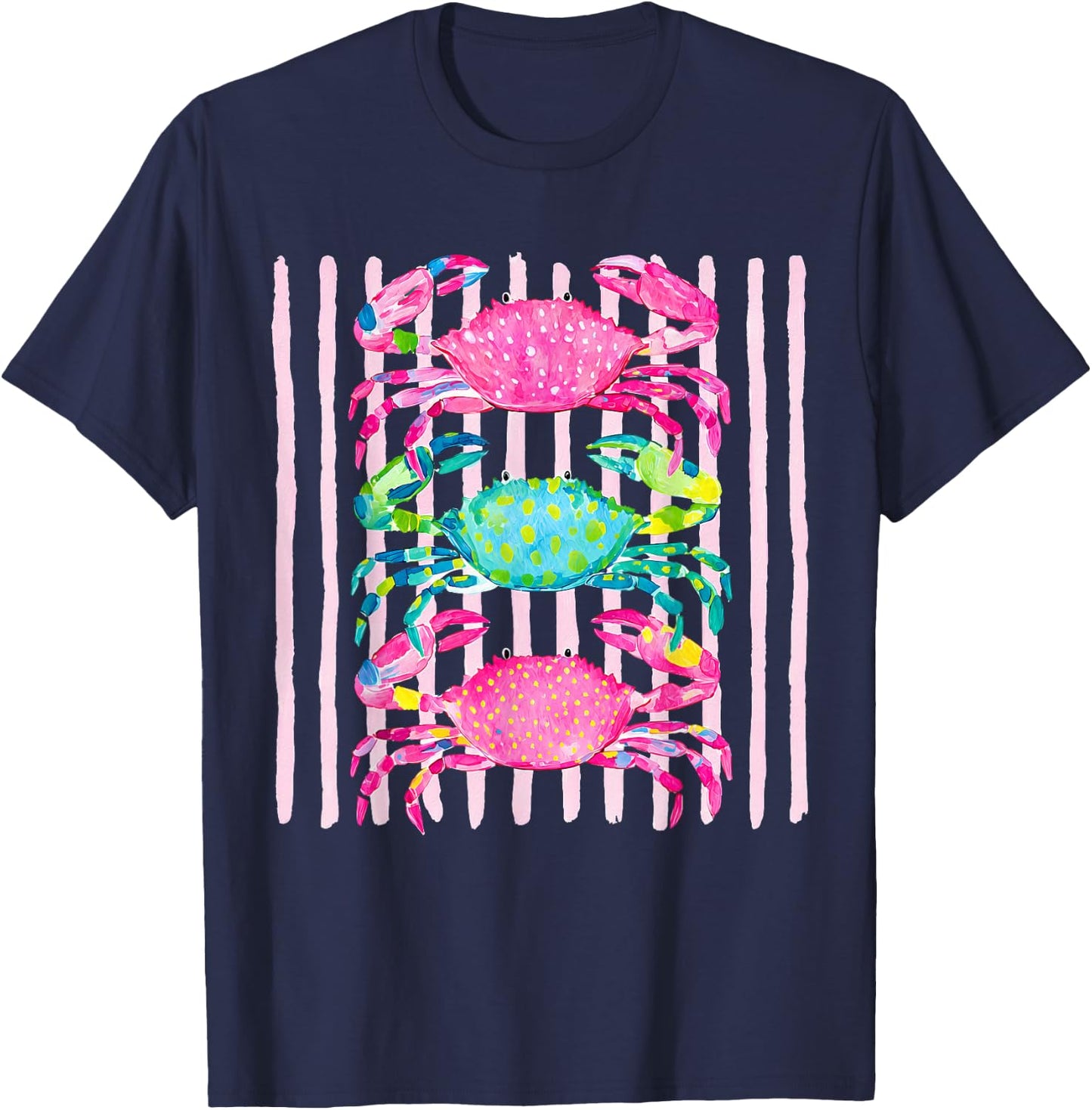 Funny Coastal Crab Beach Vibes Summer Vacation Girls Women T-Shirt - T-Shirt | Navy