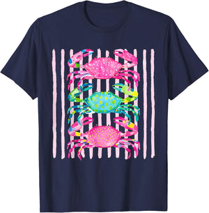 Funny Coastal Crab Beach Vibes Summer Vacation Girls Women T-Shirt - T-Shirt | Navy
