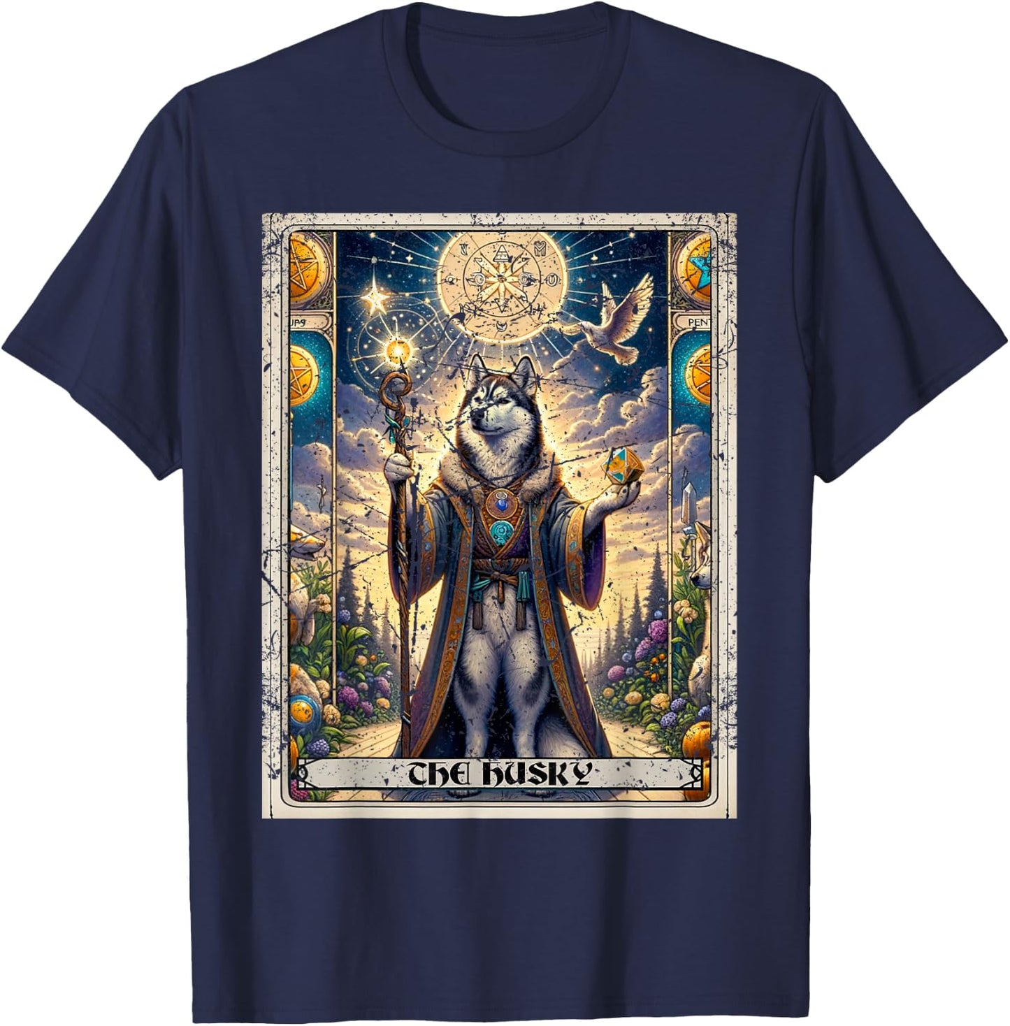 Dog Tarot Card Magician Boho Dark Academia Siberian Husky T-Shirt - T-Shirt | Navy