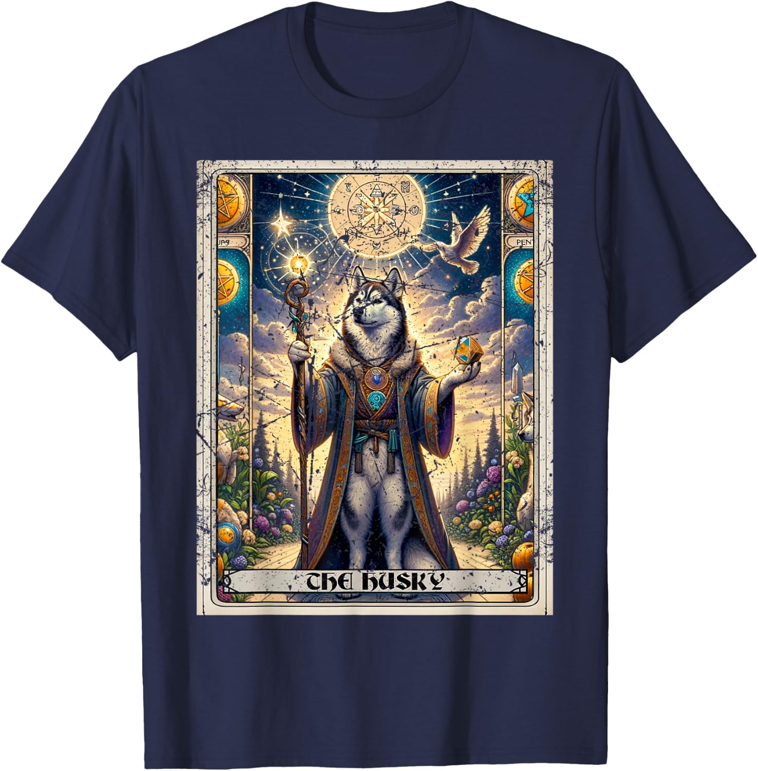 Dog Tarot Card Magician Boho Dark Academia Siberian Husky T-Shirt - T-Shirt | Navy