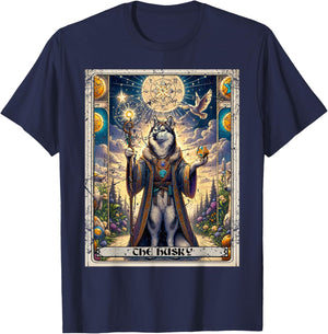 Dog Tarot Card Magician Boho Dark Academia Siberian Husky T-Shirt - T-Shirt | Navy