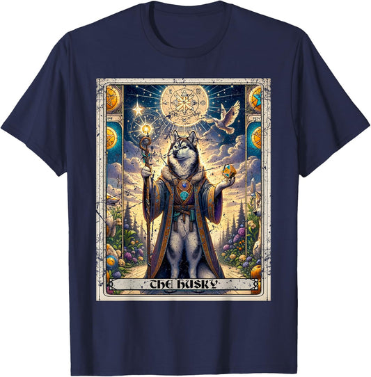Dog Tarot Card Magician Boho Dark Academia Siberian Husky T-Shirt - T-Shirt | Navy