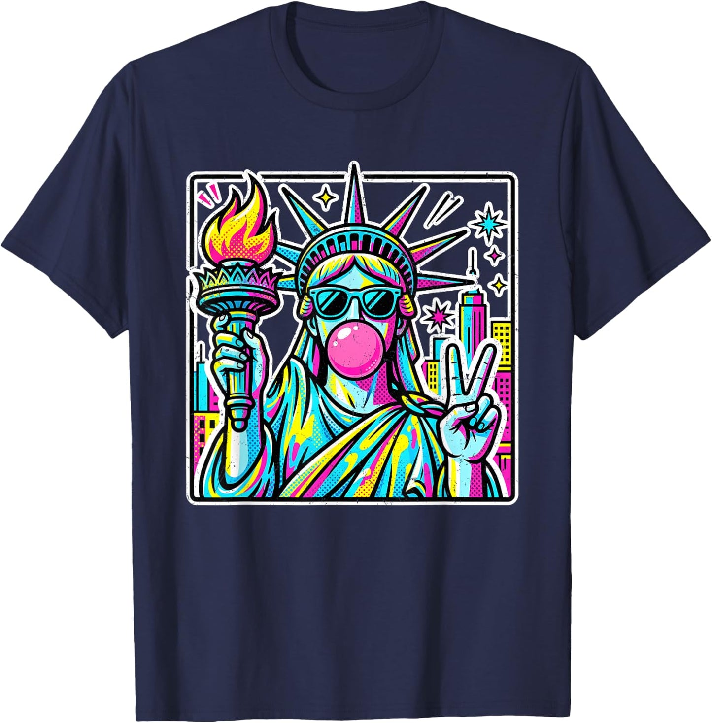 Retro Statue of Liberty Costume Kids Men Women Y2K Boys Girl T-Shirt - T-Shirt | Navy