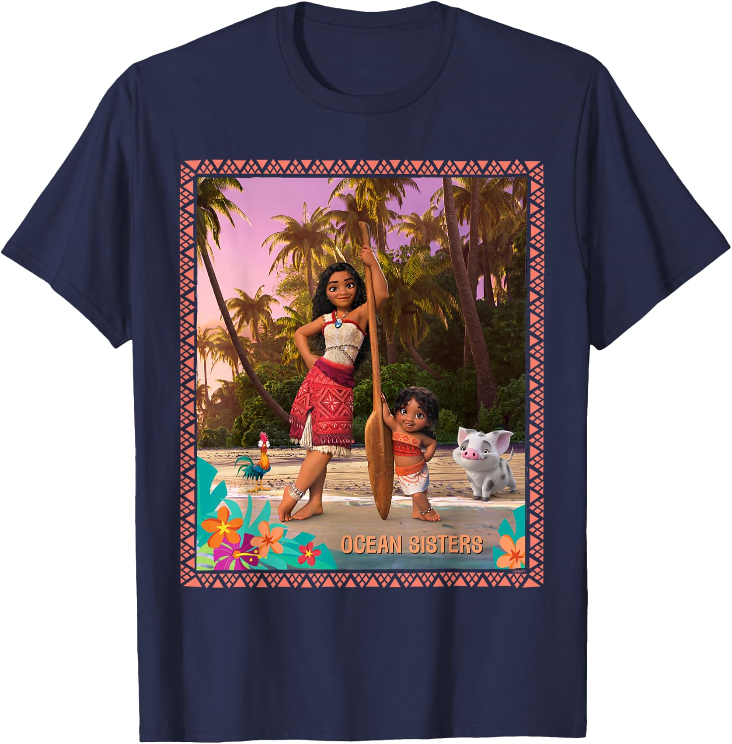 Disney Moana 2 Moana and Simea Pua Heihei Ocean Sisters , Black, S T-Shirt - T-Shirt | Navy
