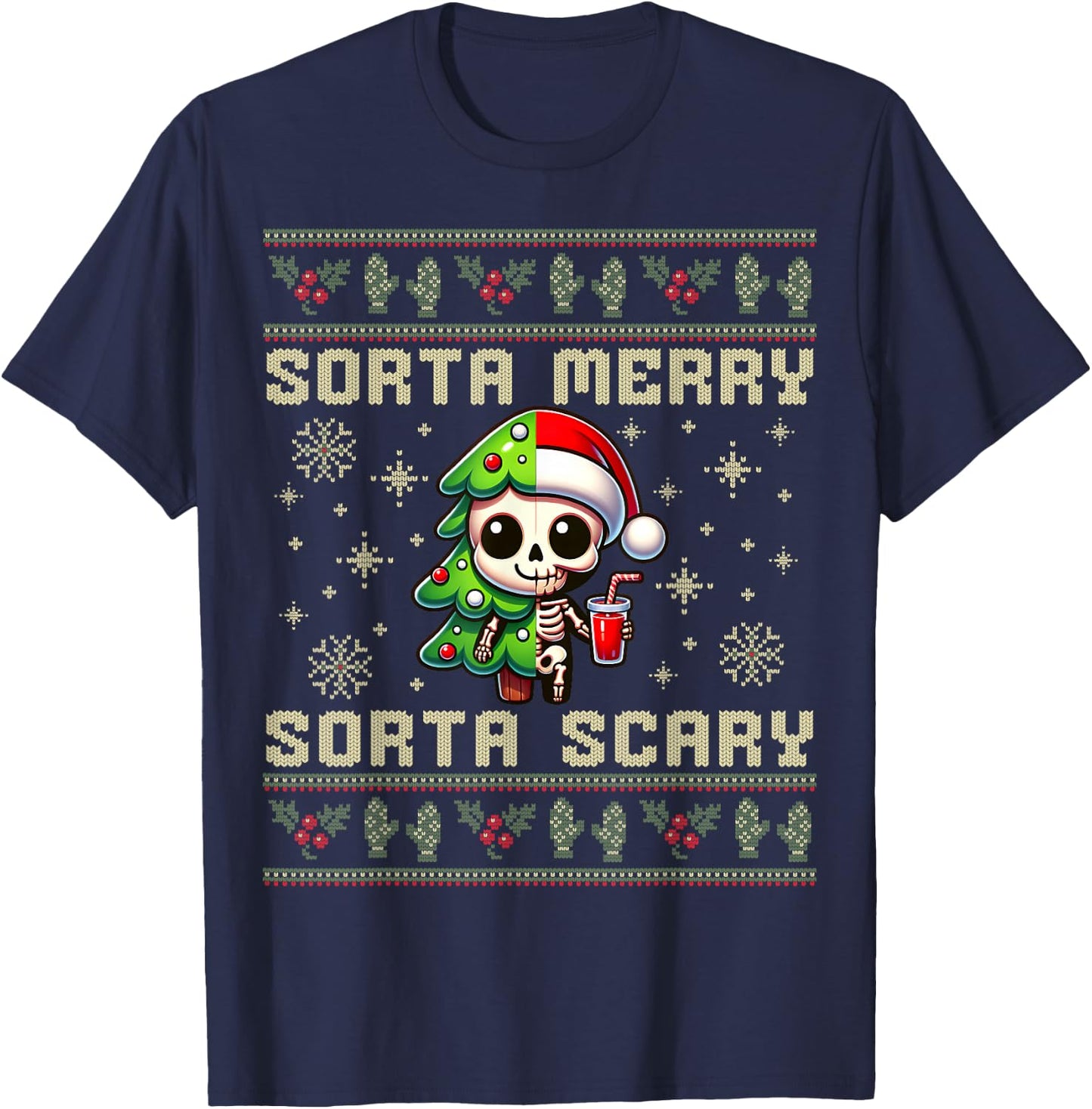 Funny Christmas Sorta Merry Sorta Scary Skeleton Xmas Men T-Shirt - T-Shirt | Navy
