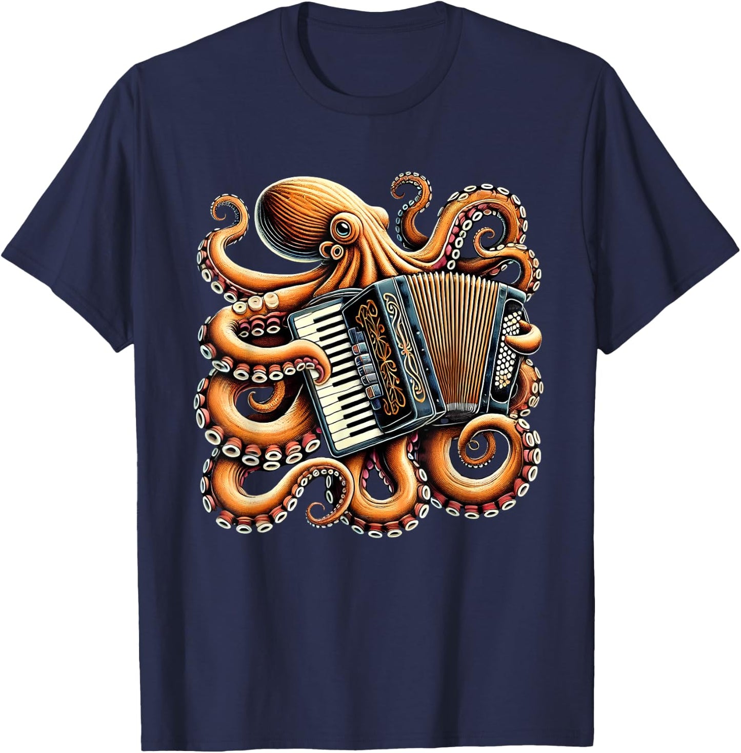 Octopus Playing Accordion Accordionist Accordion Player T-Shirt - T-Shirt | Navy