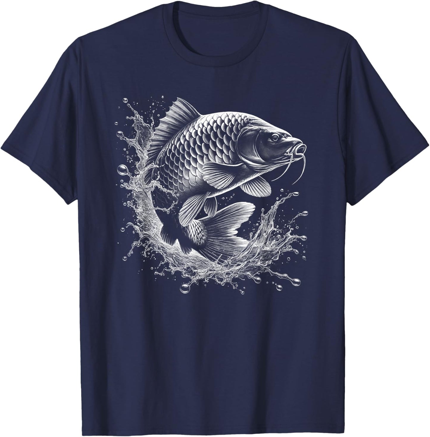 Carp Jumping Out of the Water Fish Design for Angler , black T-Shirt - T-Shirt | Navy