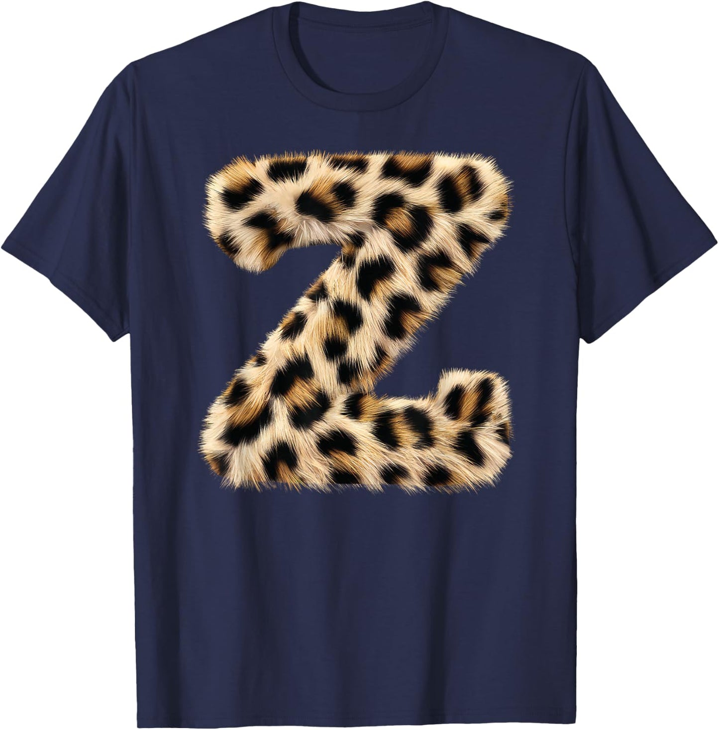 Letter Z Cheetah Leopard Initial Print Name Zebra Matching T-Shirt - T-Shirt | Navy